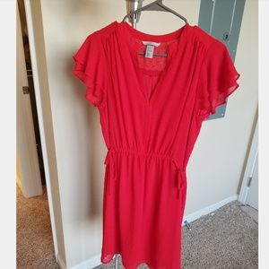Red frill sleeve dress